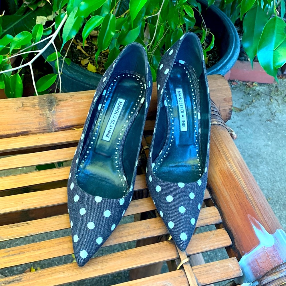 Polkadot Manolo Blahnik  Black cloth white polkadots